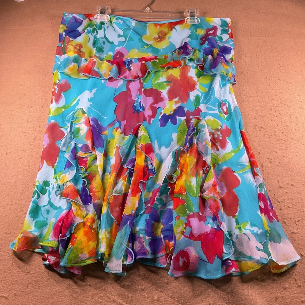 Lauren Ralph Lauren Aqua Floral Ruffle Skirt
